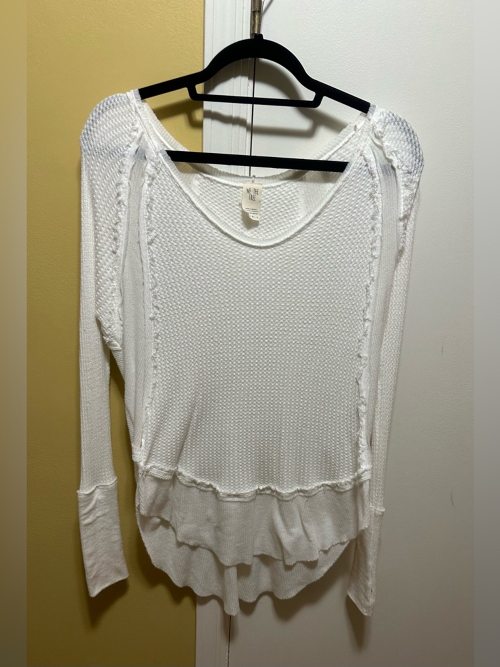 We The Free by Free People White Catalina V-Neck Waffle-Knit thermalTop (XS)